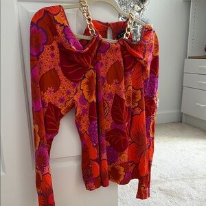 INC International Concepts Red and Pink Floral Chain Strap Blouse